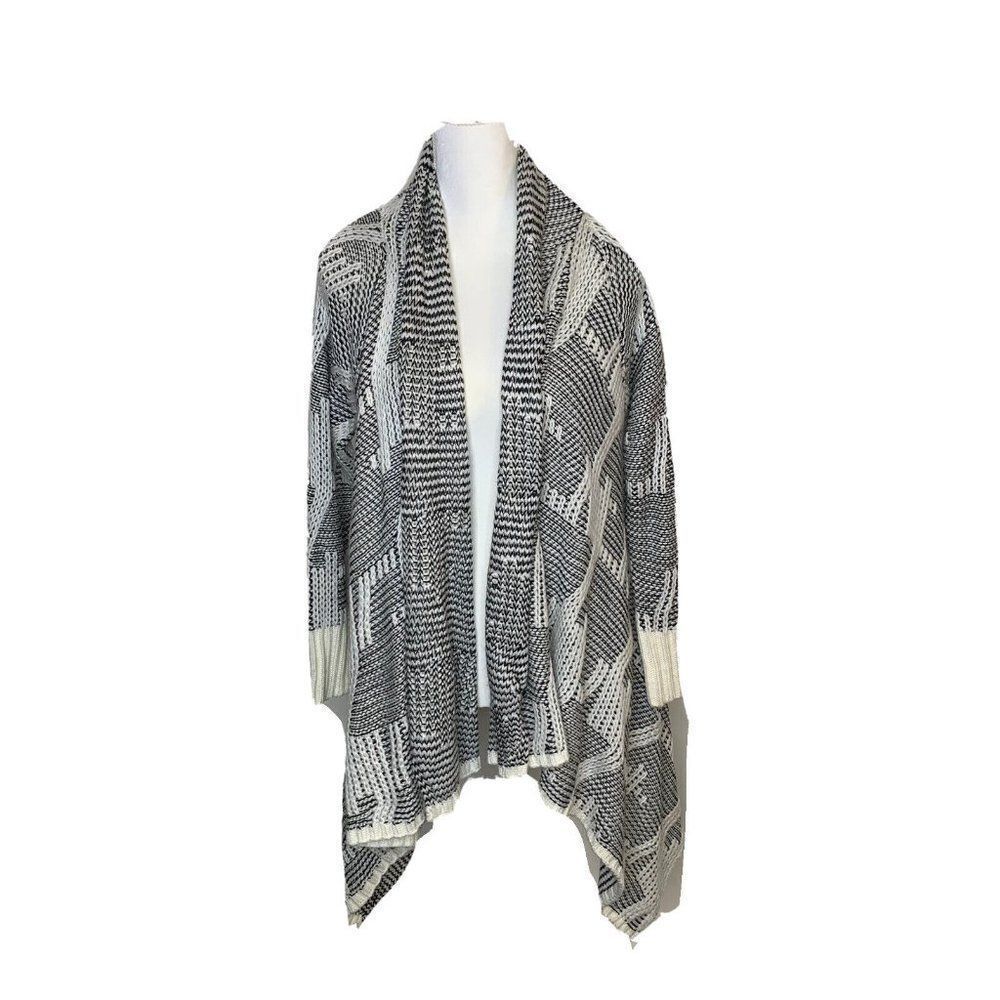 BCBG MaxAzaria Waterfall Cardigan Sweater Size M Black White Open Front …